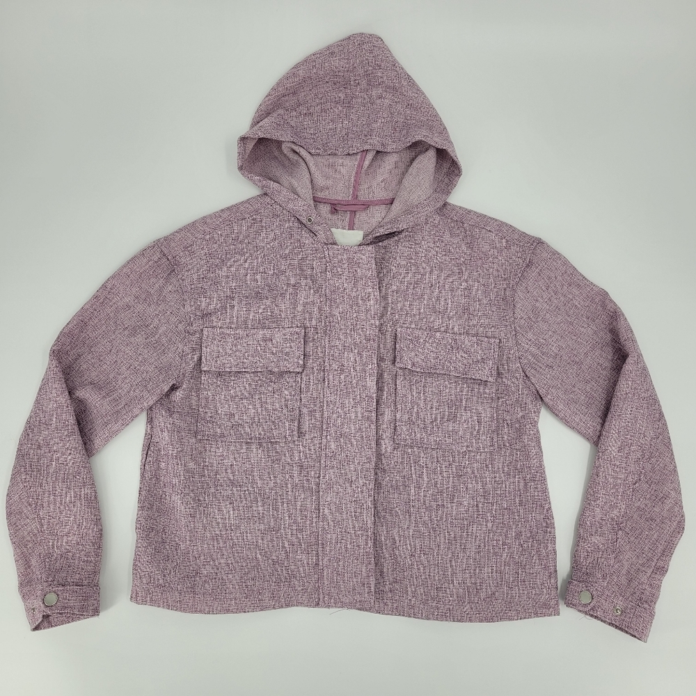 Avec Les Filles Jacket Size Medium Purple Cropped Boxy Hood Pockets Woven